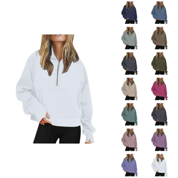 Basic Hoodies for Women 2025 Fall Winter Long Sleeve Half Zipper Hoodie with Pockets Hooded Sweatshirt Pullover Tops