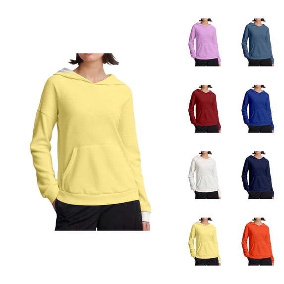 Basic Hoodies for Women 2025 Fall Winter Long Sleeve Plain Loose Hooded Sweatshirt with Pockets Pullover Tops