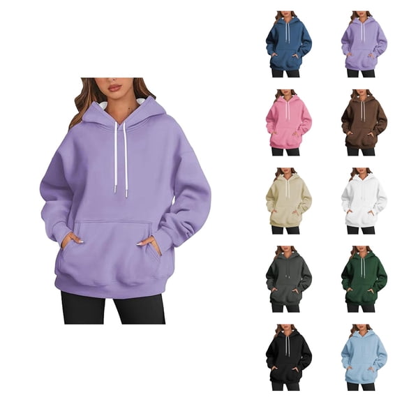 Basic Hoodies for Women 2025 Fashion Hooded Sweatshirt with Pockets Pullover Top