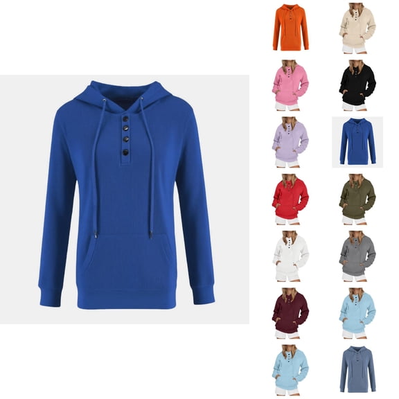 Basic Hoodies for Women 2025 Long Sleeve Button Plain Hoodie with Pockets Streetwear Hooded Sweatshirt Pullover Tops