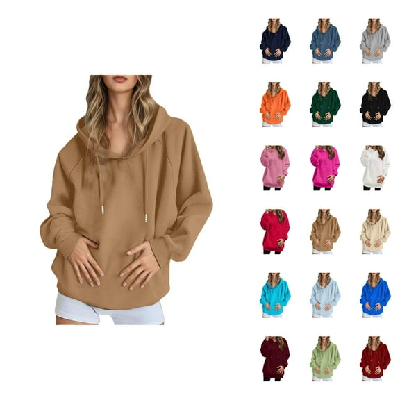 Basic Hoodies for Women 2025 Long Sleeve Drop Shoulder Plain Loose Hoodie Streetwear Hooded Sweatshirt Pullover Tops