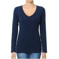thumbnail image 1 of Basic Jersey Cotton Deep V-Neck Long Sleeve Casual Tee Shirt, 1 of 4