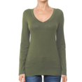 thumbnail image 1 of Basic Jersey Cotton Deep V-Neck Long Sleeve Casual Tee Shirt, 1 of 4