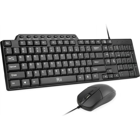 Basic Keyboard and Mouse, RK203 Ultra Full Size Slim USB Basic Wired Mouse and Keyboard Combo Set with Number Pad for Computer,Laptop,PC,Notebook,Windows and School Work(1 Pack)