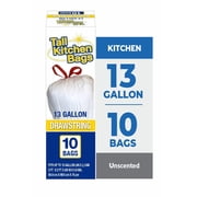Basic Kitchen Trash Bags, 13 Gallon, 10 Bags (Drawstring)