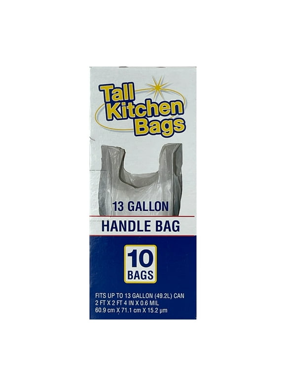 Basic Kitchen Trash Bags, 13 Gallon, Handle, 10 Bags
