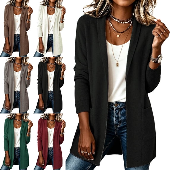 Jackets for Women Mid Length Long Sleeved with Pocket Cardigan for Office & Daily Wear
