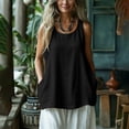 thumbnail image 1 of Basic Knit Sleeveless Shirts Womens Soft Comfy Linen Tank Tops Crew Neck Sleeveless Loose Flowy Blouse Summer Boho Wear Black XL, 1 of 7