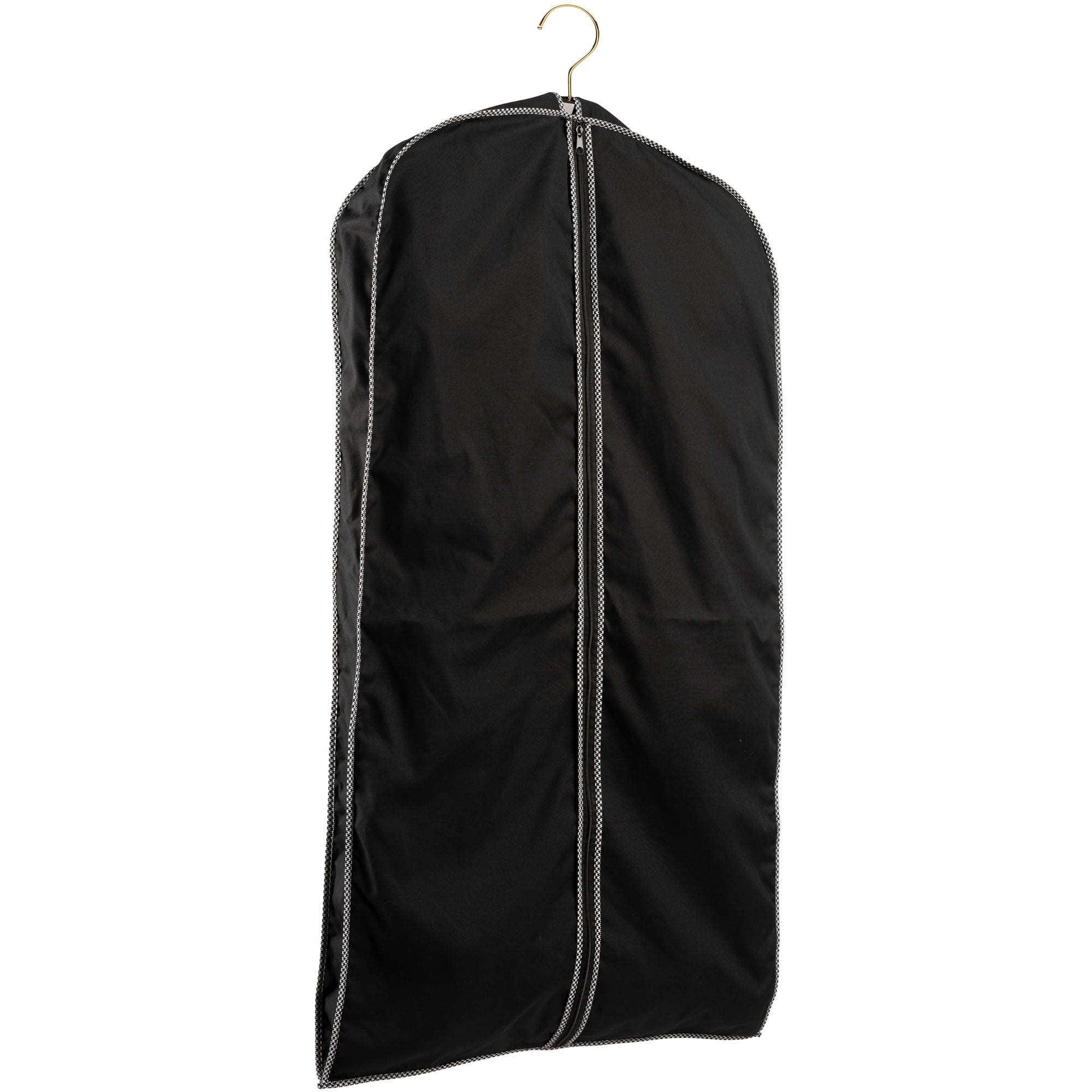 45'' Breathable Black Cotton Poplin (Gray Houndstooth Trim) Garment Bag - 1 Count - Basic LTD