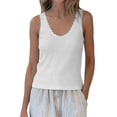 thumbnail image 1 of Basic Lace Trim Tank Tops for Women Summer Ribbed Pullovers Loose Sleeveless Going Out Casual T-Shirt, 1 of 7