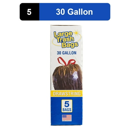 Basic Large Trash Bags, 30 Gallon, 5 Bags (Drawstring)