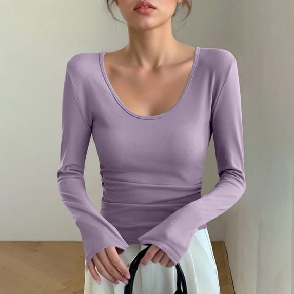 Basic Layering Shirts for Women Lightweight Seamless Underwear Shirts with Solid Color Crew Neck Casual Stretch Adjustable Inner Blouses Effortless Fitted Womens Tops