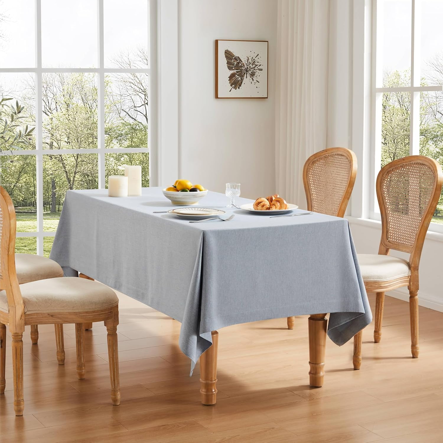 Basic Linen Textured Table Cloth, 60 x 104 Inch Chambray Blue ...