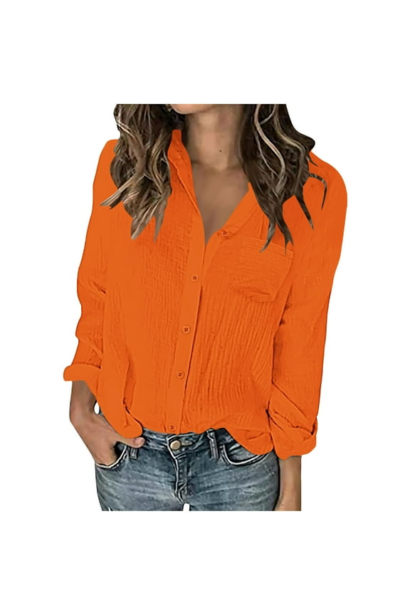 Basic Long Sleeve Button Down Shirts for Women Casual Fashion Solid Blouses with Pockets