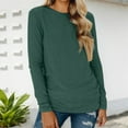 thumbnail image 1 of Basic Long Sleeve Shirts For Women Comfortable Loose Crew Neck Solid Color Tunic Tops Lightweight Fall Basic Work Tee Vacation Clothes Dark Green L, 1 of 6