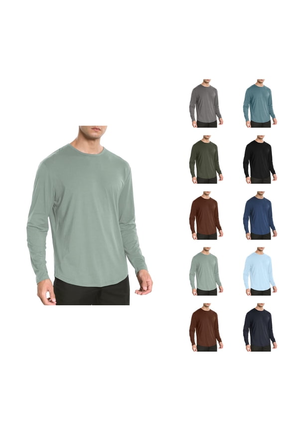 Basic Long Sleeve Shirts for Men Spring Fall Soft Lightweight Crewneck Relaxed Fit Plain Undershirts