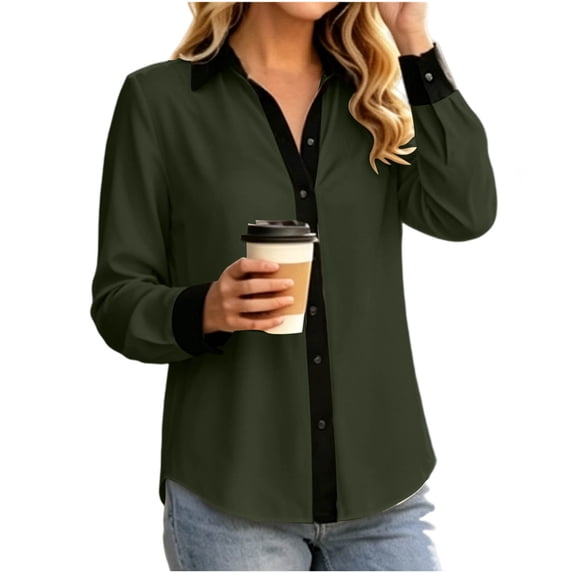 Basic Long Sleeve Shirts for Women Fashion Solid Color Collared Work Shirt Fall Winter Business Casual Tops for Office Work and Daily Wear