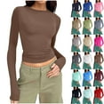 thumbnail image 1 of Basic Long Sleeve Shirts for Women Crew Neck Underwear Shirts Solid Color Close Fitting Seamless Tummy Control Stretch Fitted Womens Top Effortless Layering Shirts, 1 of 5