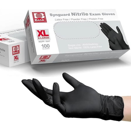 Basic Medical Black Nitrile Exam Gloves - Latex-Free & Powder-Free, 5 mil Gloves, NGPF-1045(pack of 100), X-large