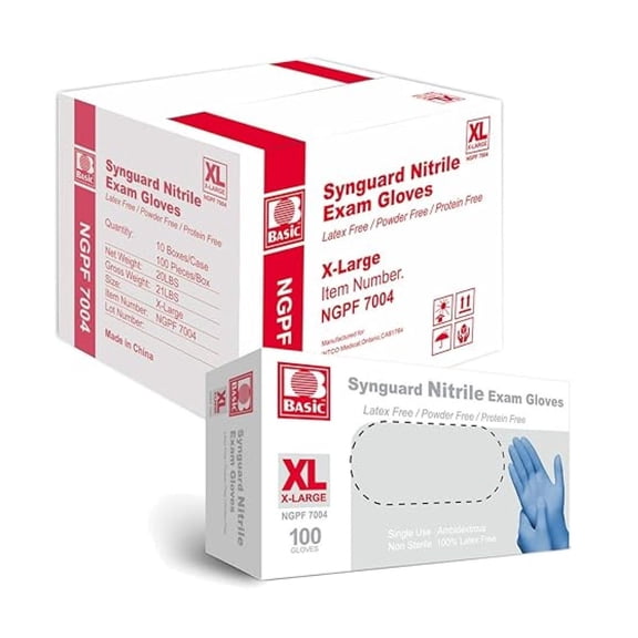 Basic Medical Blue Nitrile Exam Gloves - Latex-Free & Powder-Free - NGPF 7004 (Case of 1,000), Xtra Large