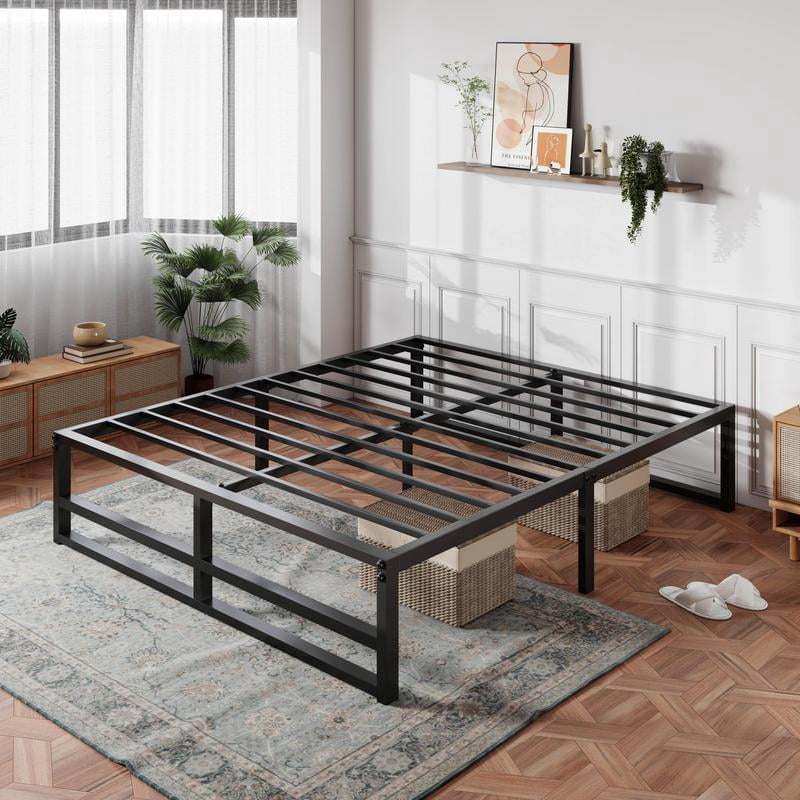 Image showcasing Basic Metal Bed Frame 14 Inch, Single/Double/Queen/King, Iron Slatted ...