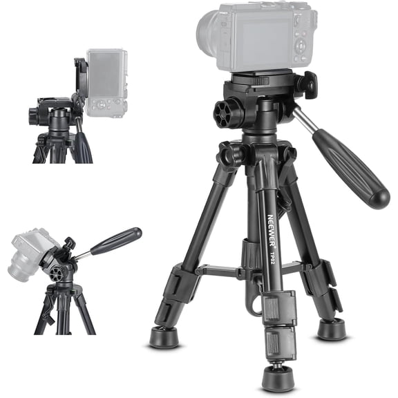 Basic Mini Desk Tripod for Camera with 3 Way Pan Tilt Head & Handle, Small Portable Metal Tabletop Selfie Stick Stand 1/4" Screw DSLR Vlog Video Recording, Max Load 13.2lb, TP02