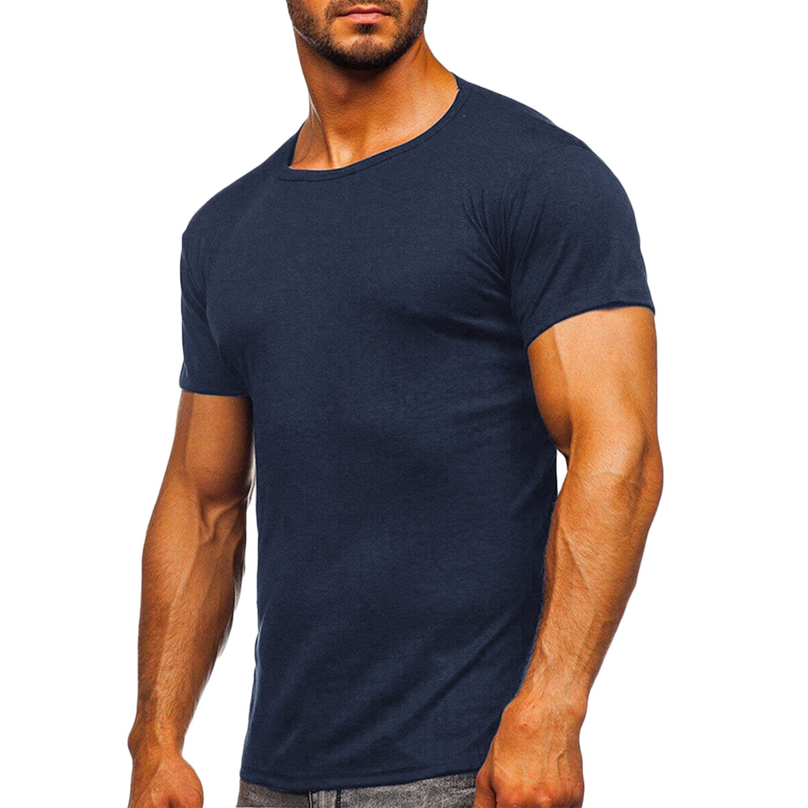 Basic Muscle Tee for Men Gym Workout Crewneck T Shirt Summer Simple Short  Sleeve Shirts Solid Color Soft Undershirt