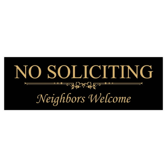 Basic NO SOLICITING Neighbors Welcome Sign - Black / Gold Medium