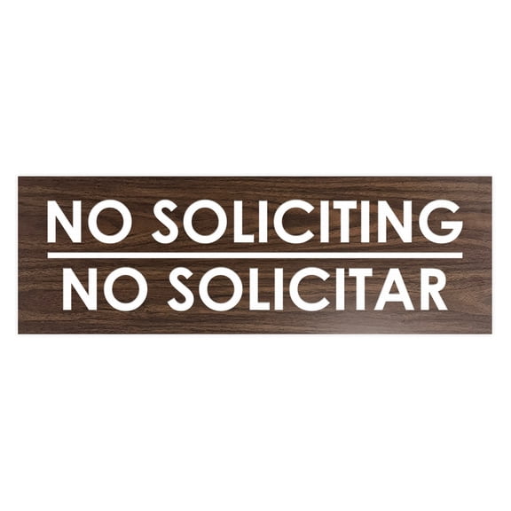 Basic No Soliciting No Solicitar Sign (Walnut) - Small