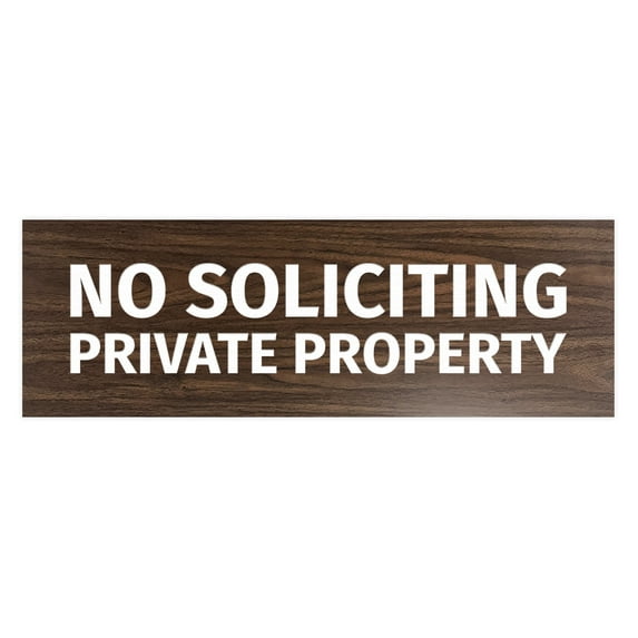 Basic No Soliciting Private Property Sign (Walnut) - Small