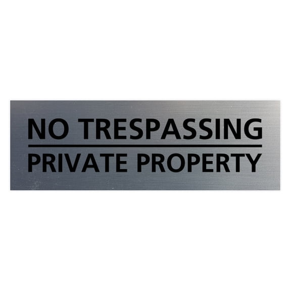 Basic No Trespassing Private Property Sign (Brushed Silver) - Small