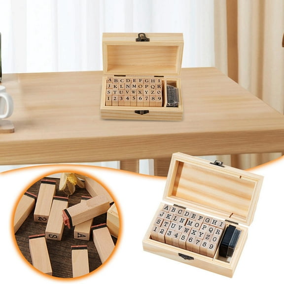 Basic Notebook Set Alphanumeric English Retro Wooden Stamp 36 Pieces Typewriter TYPO Ink Pads for Kids Rainbow