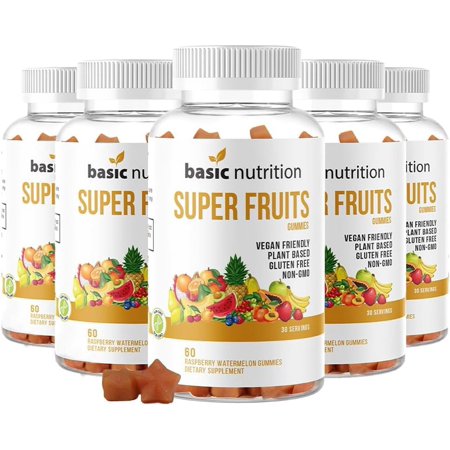 Basic Nutrition SuperFruits Gummies with Collagen-Promoting Mixed Fruit Blend for Beauty and Skin Care | Natural Raspberry Watermelon Flavor | Non-GMO Plant-Based, Vegan, Gluten-Free & Gelatin Free