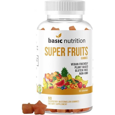 Basic Nutrition SuperFruits Gummies with Collagen-Promoting Mixed Fruit Blend for Beauty and Skin Care | Natural Raspberry Watermelon Flavor | Non-GMO Plant-Based, Vegan, Gluten-Free & Gelatin Free