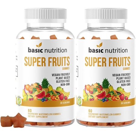 Basic Nutrition SuperFruits Gummies with Collagen-Promoting Mixed Fruit Blend for Beauty and Skin Care | Natural Raspberry Watermelon Flavor | Non-GMO Plant-Based, Vegan, Gluten-Free & Gelatin Free