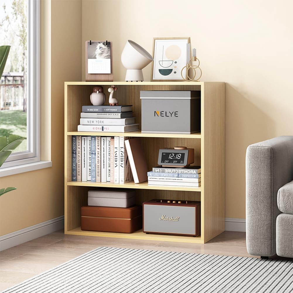 Basic Open Shelf Bookcase - 3-Tier Wooden Cube Storage Shelves Split ...