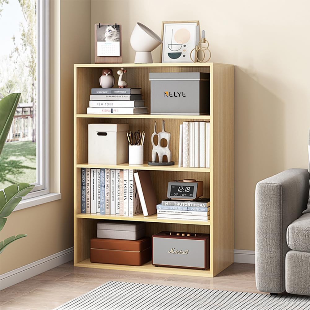 Basic Open Shelf Bookcase - 4-Tier Wooden Cube Storage Shelves Split ...
