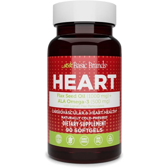 Basic Brands Flax Seed Oil for Heart health, Non-GMO, Daily Essential - 90 Count