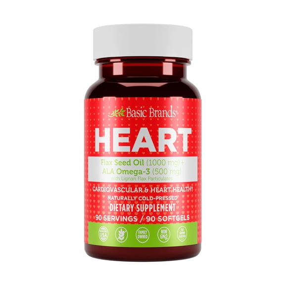 Basic Health Brands Flax Seed Oil for Heart Health, Non-GMO, Daily Essential - 90 Count
