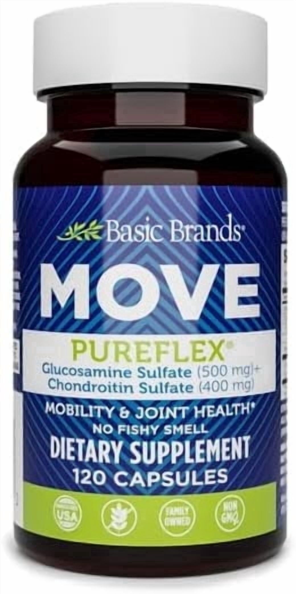 Basic Brands Move Pureflex Glucosamine Chondroitin for Bone & Joint Health - 120 Capsules