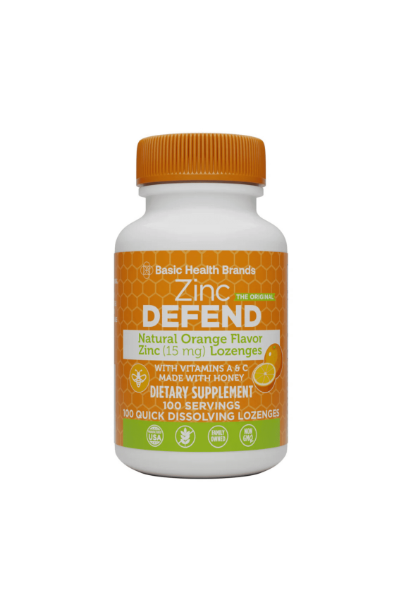 Basic Health Brands Natural Orange Flavor Zinc Lozenges for Immune Support, Cold Relief, 100 Count