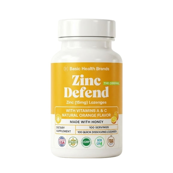Basic Health Brands Natural Orange Flavor Zinc Lozenges for Immune Support, Cold Relief, 100 Count
