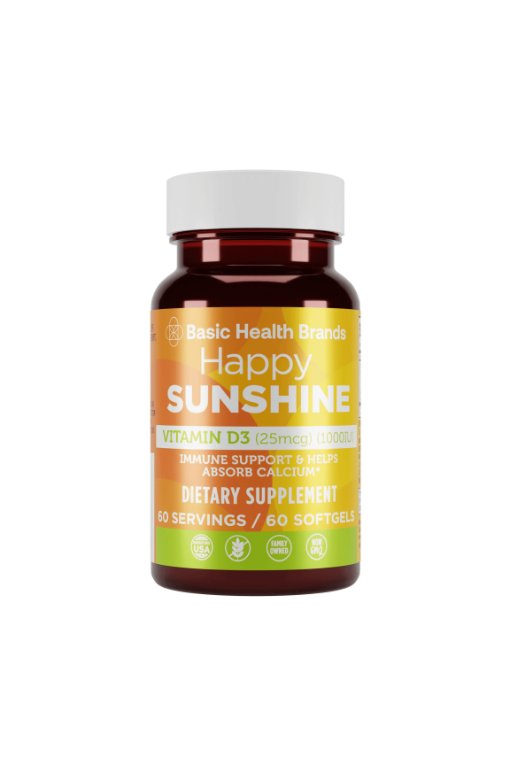 Happy Sunshine Vitamin D3 1000 IU, Dietary Supplement - 60 Softgels