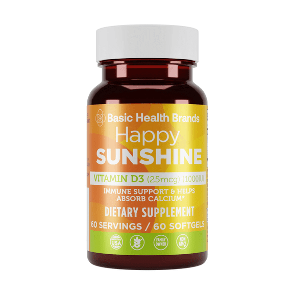 Basic Brands Happy Sunshine Vitamin D3 1000 IU, 60 Count