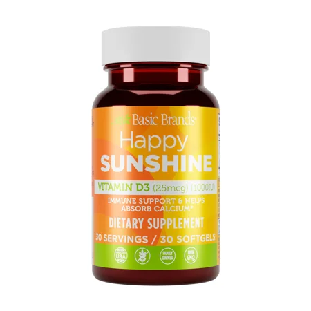 Basic Brands Happy Sunshine Vitamin D3 1000 IU, Dietary Supplement - 30 Count