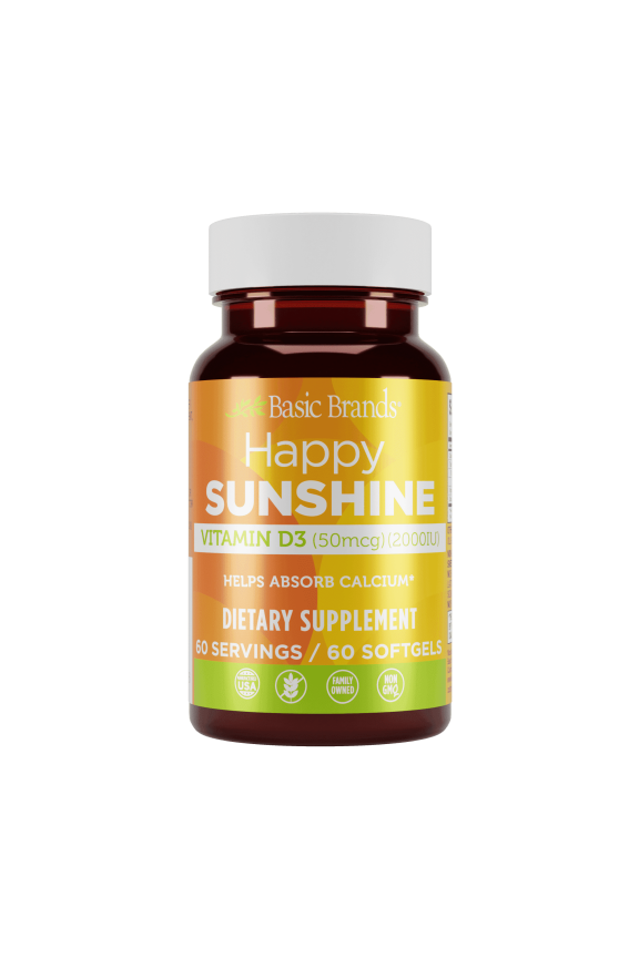 Happy Sunshine Vitamin D3 Supplement 2000 IU, Immune & Bone Support, Dietary Supplement 60 Count