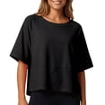 thumbnail image 1 of Basic Oversized Cropped T Shirts for Women Boxy Tee Shirts for Women Plus Size Workout Athletic Crop Tops Drop Shoulder Round Neck Half Sleeve Loose Fit Top Trendy Cute Flowy Tee Shirts Black L, 1 of 7