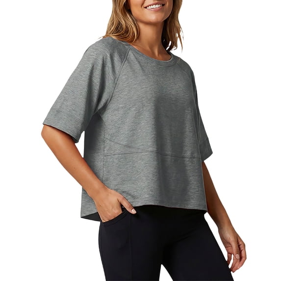Basic Oversized Cropped T Shirts for Women Boxy Tee Shirts for Women Plus Size Workout Athletic Crop Tops Drop Shoulder Round Neck Half Sleeve Loose Fit Top Trendy Cute Flowy Tee Shirts Grey Xl