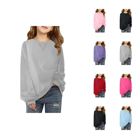 Basic Oversized Sweatshirts for Girls Long Sleeve Crewneck Cute Plain Sweatshirt Kids Girl Pullover Tops