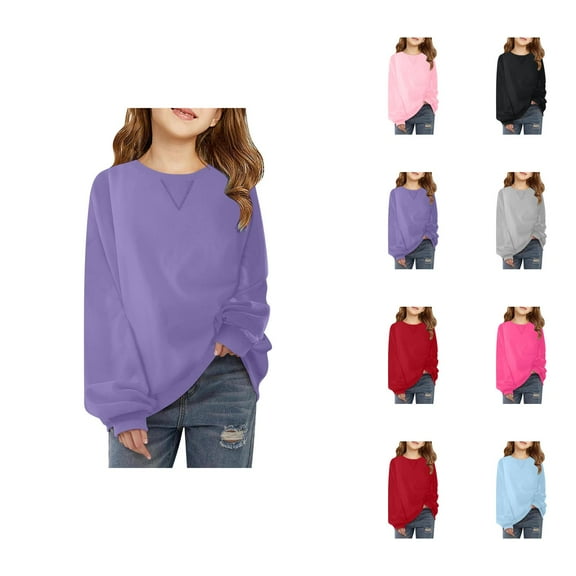 Basic Oversized Sweatshirts for Girls Long Sleeve Crewneck Cute Plain Sweatshirt Kids Girl Pullover Tops